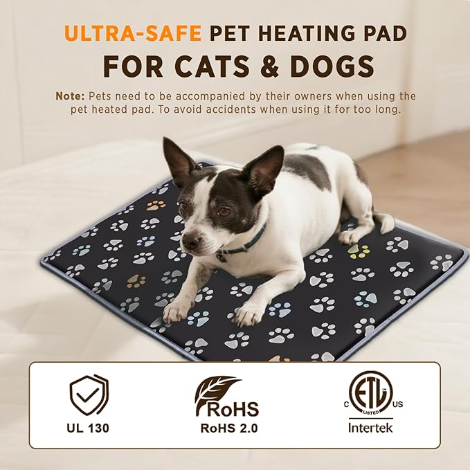 furrybaby Large Dog Heating Pad, Pet Heating Pad for Dogs Indoor, Waterproof Pet Heated Mat with Durable Anti-Bite Tube Indoor for Puppies Dogs Cats (1 Pack Black, 47 * 30 in, Temp Adjustable)