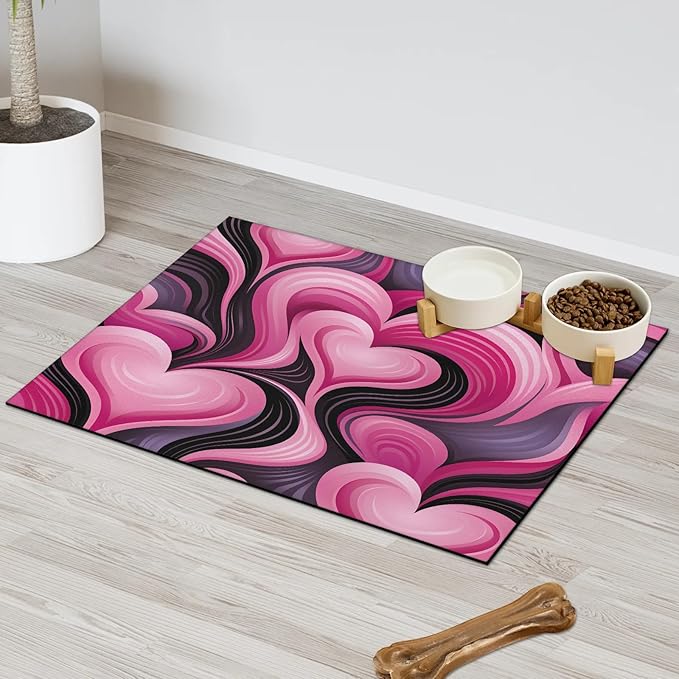 Love Dog Food Mat for Floors Absorbent, Quick Dry Water Dispenser Mat for Food, Water, Pet Supplies 16" x 24", Heart