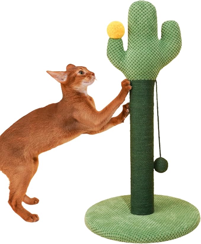 ZEZE Desert Cactus Woven Rope Cat Scratcher – 25-in Sisal Climbing Post with Plush Base, Durable Cat Furniture for Scratching, Stretching & Play
