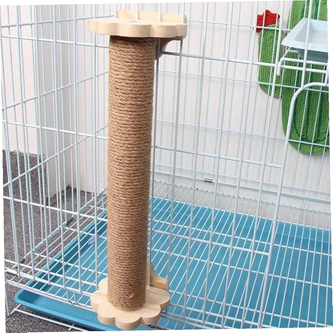 Cat Scratching Post Sisal Indoor Kitten Scratcher with Solid Wood Core 40cm Sturdy Wear-Resistant Scratching Pole for Cage and Home Use