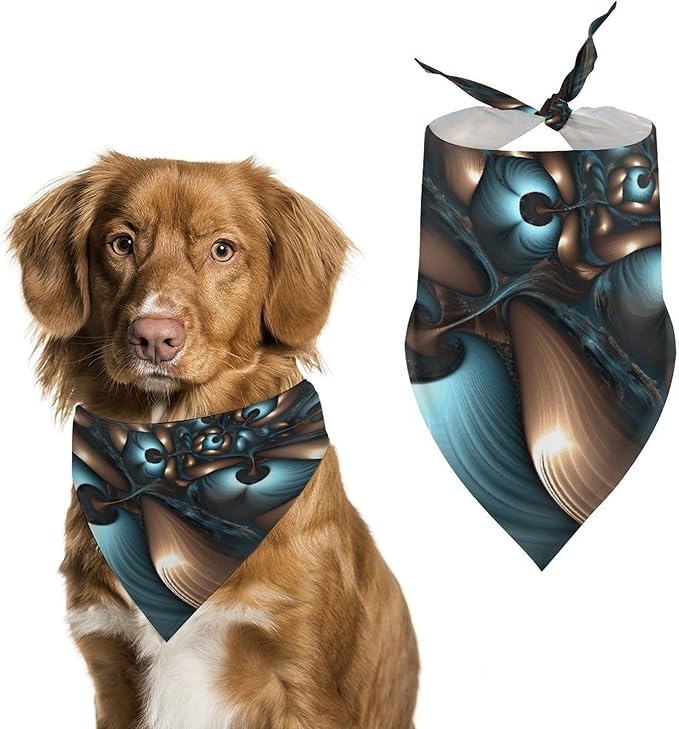 Dog Bandana Spring Pet Scarf Adjustable Triangle Abstract Blue Brown Printing Dog Bib Washable Polyester Puppy Bandana for Small Medium Large Dogs Cat Birthday Party Supplies