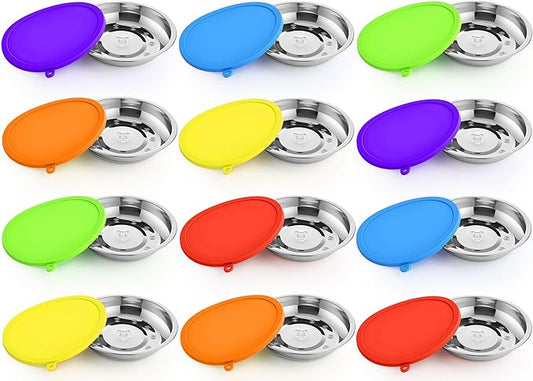 Patelai 24 Pcs Stainless Steel Dog Bowls with Silicone Lids Portable Food and Water Dishes for Pets Sealable Containers for Small Medium Dog Cat Indoor, 6.3 Inch (Red,Blue,Green,Purple,Yellow,Orange)