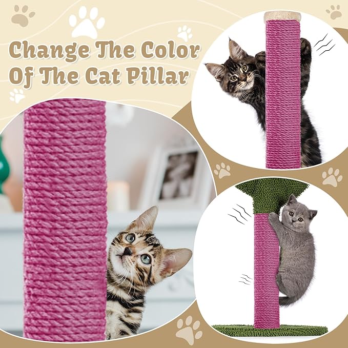 1/4inch ×164Ft Natural Cat Tree Hemp Rope, DIY Repair and Replace Scratching Post Sisal Rope for Scratching Post Cat Tree Tower DIY(Pink)