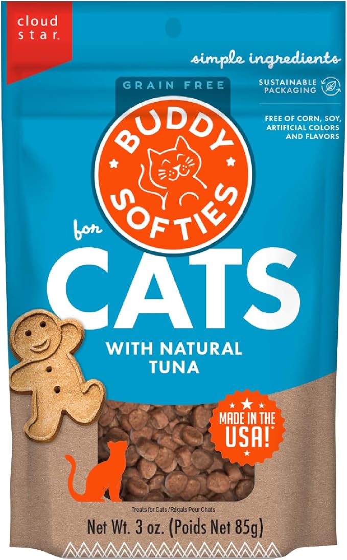 Buddy Biscuits 3 oz Pouch of Grain Free Soft & Chewy Cat Treats Made with Natural Temping Tuna