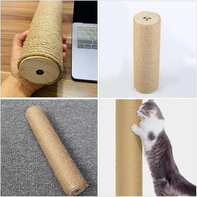 minkissy Wooden Cat Scratch Post with Jute Rope, 9cm Diameter X 40cm Length, Indoor Cat Climbing and Scratching Pole Replacement for Kitten Activity