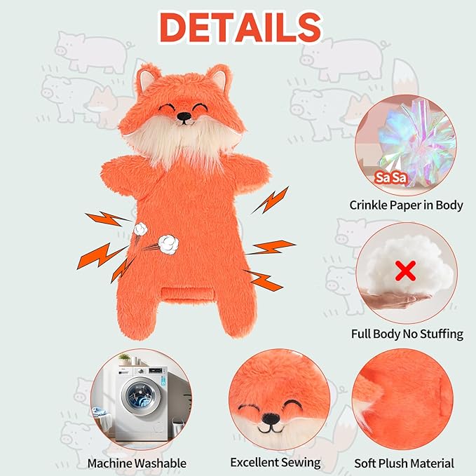 Mihachi No Stuffing Crinkle Dog Toys,2-in-1 Holds Water Bottles-Cruncher with Puncture Resistant Squeaker, Dog Squeak Toys Plush Dogs Chew Toy for Small Medium Large Breed Chewer, Fox