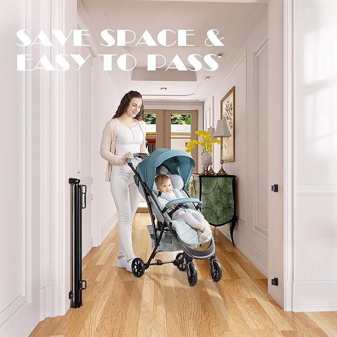 Retractable Baby Gates Extra Wide | 72" Wide x 38" Tall Dog Gates for Stairs | Indoor/Outdoor Use | Child Gates for Doorways, Deck, Porch, Hallways, Patio - Black