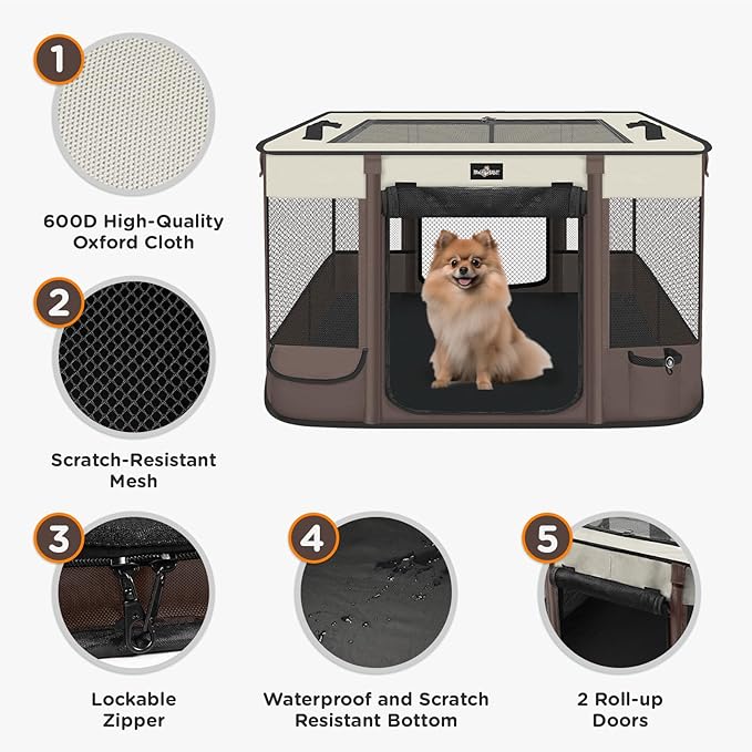 Foldable Pet Kitten Playpen, Upgrade Waterproof Portable Cat Dog Playpen Kennel Tent for Small Dog Cat, Retractable Shade Cover, Indoor Outdoor Use for Small Pet.