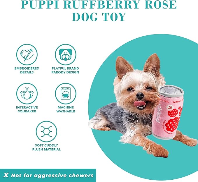 Haute Diggity Dog Puppi Ruffberry Rose Plush Dog Toy for Small, Medium & Large Dogs, Interactive Funny Parody Squeaky Toys, Soft, Durable, Machine-Washable, Safe & Cute Birthday Gift for Dogs
