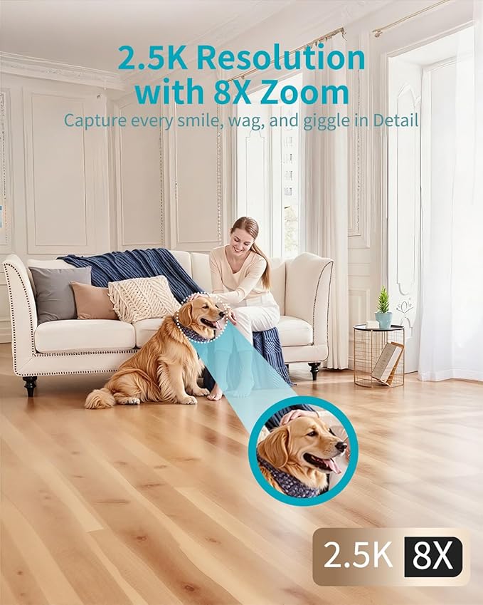 VIMTAG 5G Pet Camera Indoor with Phone APP, 4MP Dog Camera with Speaker, 360° Pan/Tilt Baby Monitor, Security Cameras for Home/Room/Nanny, Dual-Band WiFi, Motion Tracking, 2-Way Audio, Cloud & SD Card