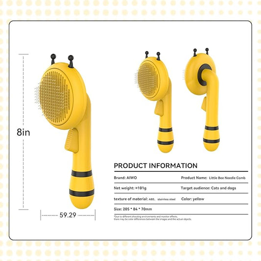 Bee Cat Brush, Pets Skin Friendly Grooming Brushes for Shedding Dogs Cats Hair Easy to Remove Loose Undercoat with Long or Short Hairs Pet Massage Tool All Hair Type (Yellow)