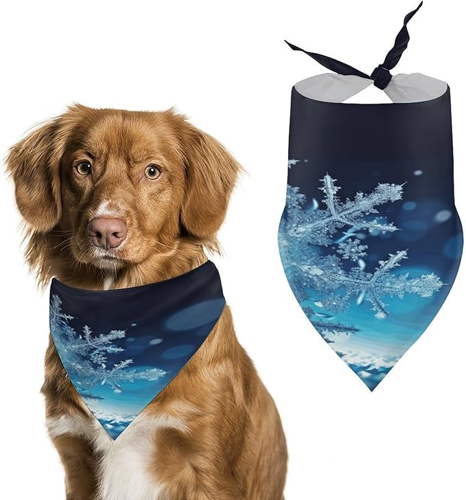 Dog Bandana Spring Pet Scarf Adjustable Triangle Blue Christmas Snowflake Printing Dog Bib Washable Polyester Puppy Bandana for Small Medium Large Dogs Cat Birthday Party Supplies