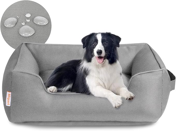 Miguel Waterproof Outdoor Dog Bed for Medium Small Dogs, Oxford Pet Bed Tough with Sides Easy Clean, All Weather Rectangle Puppy Bed with Removable Cover Bolster Bed Scratch Resistant 35 inches
