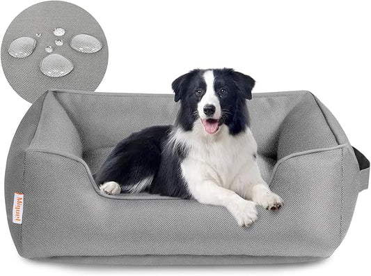 Miguel Waterproof Outdoor Dog Bed for Medium Small Dogs, Oxford Pet Bed Tough with Sides Easy Clean, All Weather Rectangle Puppy Bed with Removable Cover Bolster Bed Scratch Resistant 35 inches