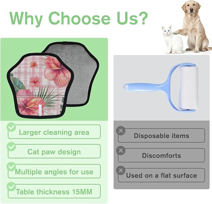 Reusable Pet Hair Removal Glove Tropical Flower Palm Leaves Magic Brush for Cat & Dog Hair Remover for Car, Sofa, Bedding, Clothes - 9x9 Mitt Washable