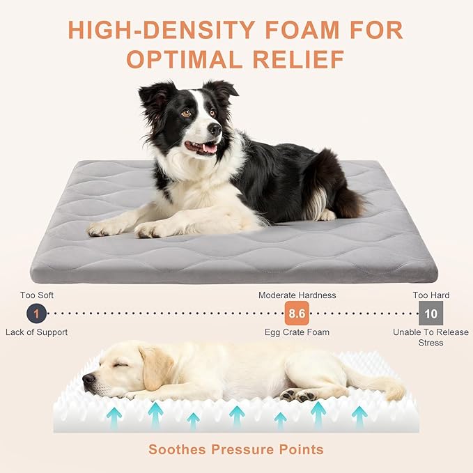BEAUTYZOO Dog Crate Pad for Medium Dogs, Washable & Detachable Kennel Mat, Anti-Slip Soft Fluffy Puppy Bed for Crate, Cage, and Car Travel, Cozy Sleeping Mattress, 30x20 Inches, Gray