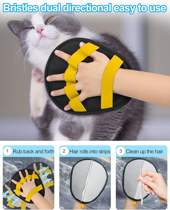 Pet Hair Removal Glove，Five-Finger Design Electrostatic Magic Brush Pet Hair Remover, Reusable Grooming Gloves, Cat & Dog Hair Tool for Carpet, Couch, Furniture and Clothing (Yellow)