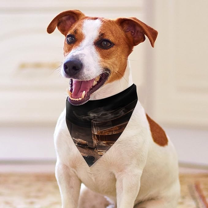Dog Bandana Spring Pet Scarf Adjustable Triangle Cigar & Whiskey Printing Dog Bib Washable Polyester Puppy Bandana for Small Medium Large Dogs Cat Birthday Party Supplies