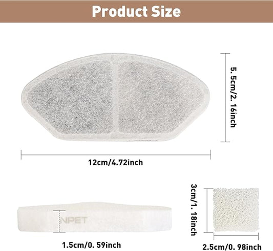 NPET Upgraded Design 4 Pack Replacement Filters for N280 Glass Pet Water Fountain Cat Water Dispenser