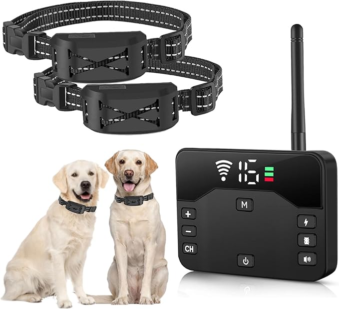 Wireless Dog Fence System for 2 Dogs, 2025 Upgraded 2-in-1 Electric Fence & Training Collar, Portable Perimeter Dog Collar with Remote Control, Waterproof, Adjustable Range up to 985 ft