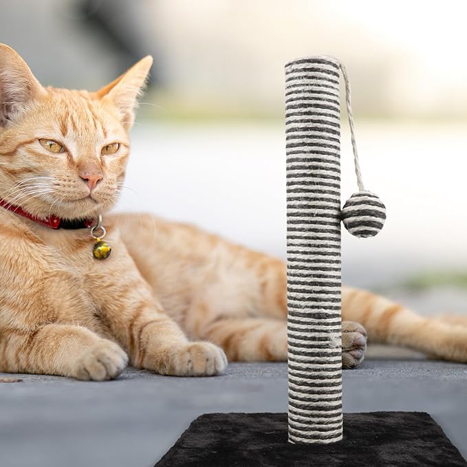 Alipis Cat Scratching Post with Sisal Rope Sturdy Scratcher Pole Hanging Ball Indoor Cat Activity Center