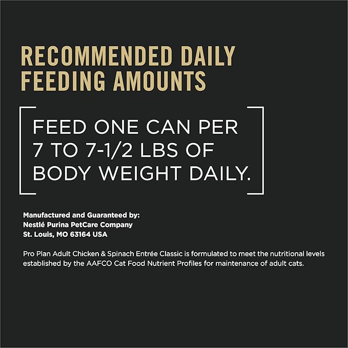 Purina Pro Plan Grain Free Pate Wet Cat Food, Complete Essentials Chicken and Spinach Entree Classic - (Pack of 24) 5.5 oz. Cans