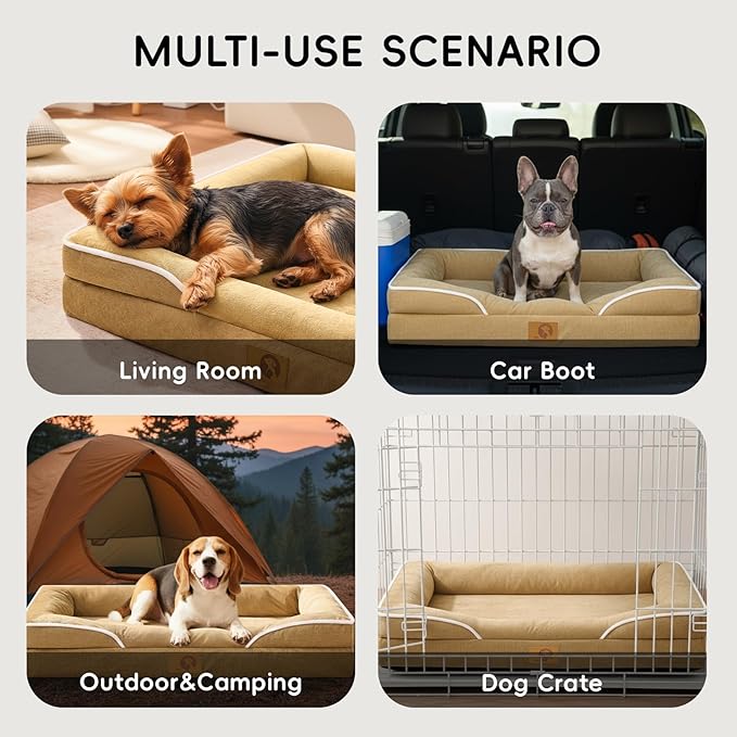 Homemate Dog Bed Medium Size Dog 28x23 inch with Orthopedic Foam Waterproof Outdoor Pet Cat Bed Sofa Supplies with Toy Dogs Crate Pad Couch with Removable Washable Cover & Non-Slip Botton Brown