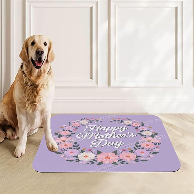 Pet Feeding Mat for Floors Waterproof Dog Mat for Food and Water Happy Mother's Day Floral Gift Mom Ez Absorbent Quick Dry Non Slip Mats Cat Bowls 24x16In