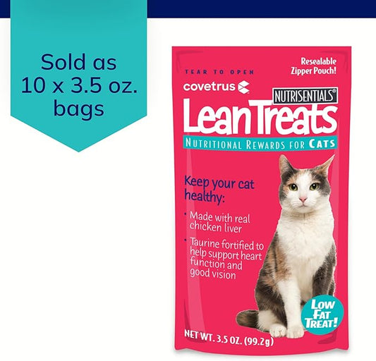 Covetrus Nutrisential Lean Treats for Cats - Soft Cat Treat for Small, Medium, Large Cats - Nutritional Low Fat Bite Size - Chicken Flavor - 10 Pack - 3.5oz