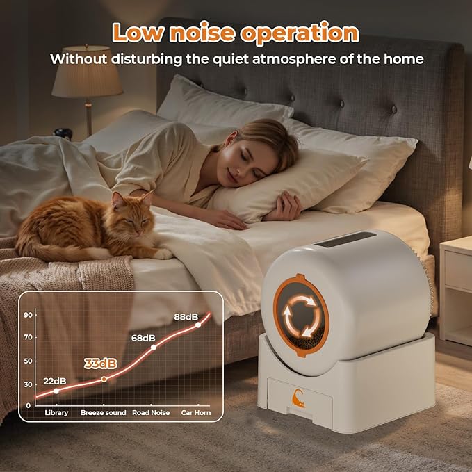 Self Cleaning Litter Box, Large Capacity Automatic Litter Box with Auto Safety Sensors for Safety Protection Enhanced Whisper-Quiet Cat Litter Box with APP Control for Multiple Cats, White