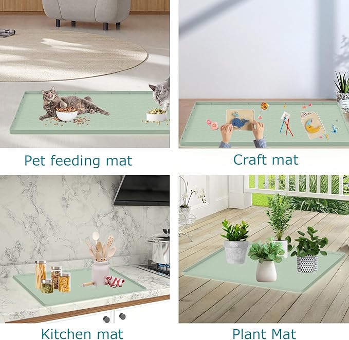 Cat Litter Mat, Silicone Large Cat Mat for Litter Box - 34x22 in, Waterproof & Non-Slip, Durable & Easy Clean, Green