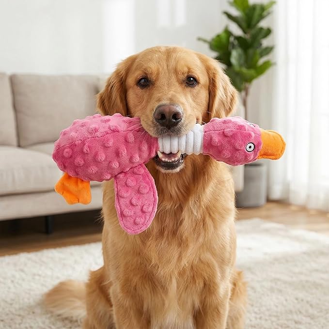 Goose Dog Toy Soft Stuffed Animal Plush Dog Puppy Chew Toys to Keep Them Busy Pet Supplies for Chewers Small Medium and Large Breeds (Rose Red)