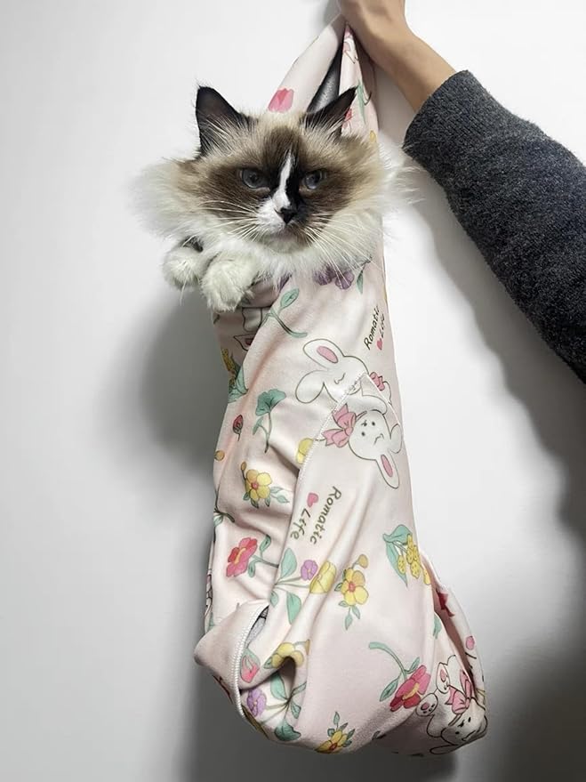 Cat Grooming Wrap, Pet Restraint Bag Cat Wrap for Stress-Free Nail Clipping Anti-Scratch Anti-Escape Multifunctional Care Pet Tool(Pink,L)