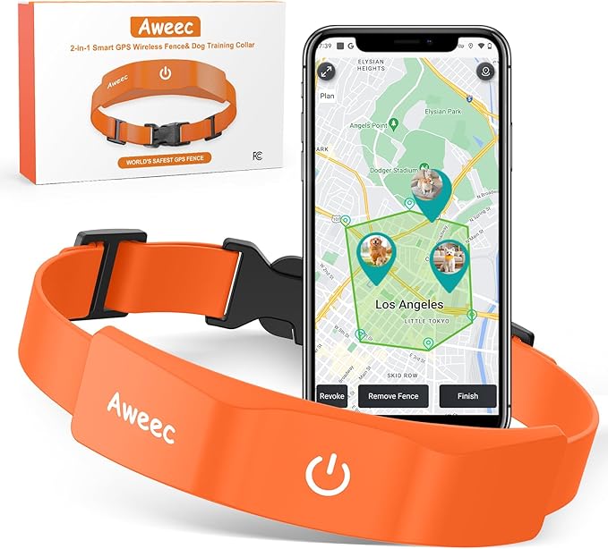 GPS Wireless Dog Fence with Free App, Electric Fence System with Training Collar, Portable Fence for Outdoor Use, Rechargeable Waterproof Flexiable Collar, Adjustable for Large Medium Dogs (Oran ge)