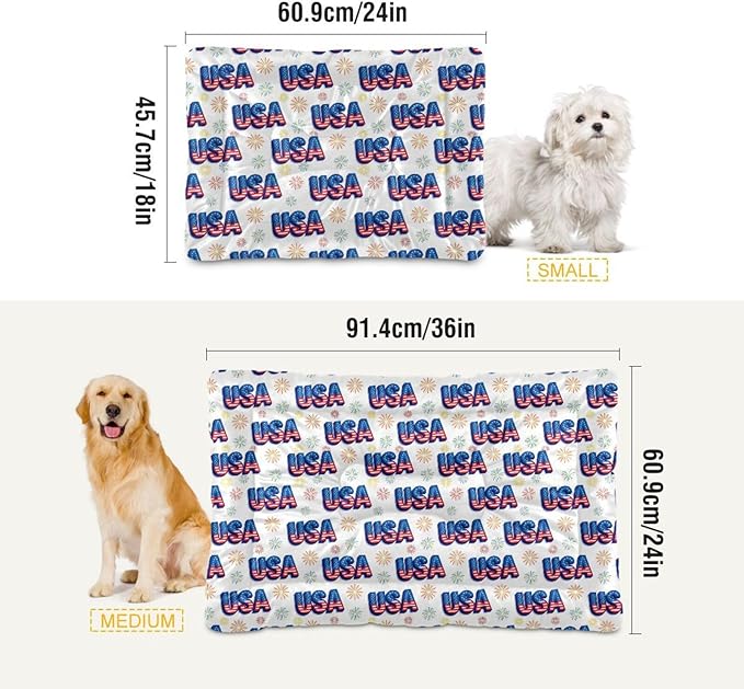 Dog Bed for Crate Washable Pet Sleep Pad, Independence Day Elements Kennel Mat with Non-Slip Bottom, Soft Fluffy Supplies Pet for Dogs and Cats (36x24 inch)
