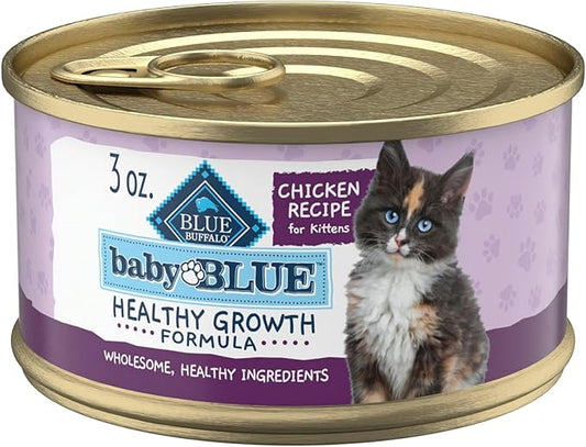 Blue Buffalo Baby Blue Natural Kitten Wet Cat Food, Healthy Growth Formula with DHA, Chicken Recipe Multi-Pack, 3-oz Cans (24 Count)