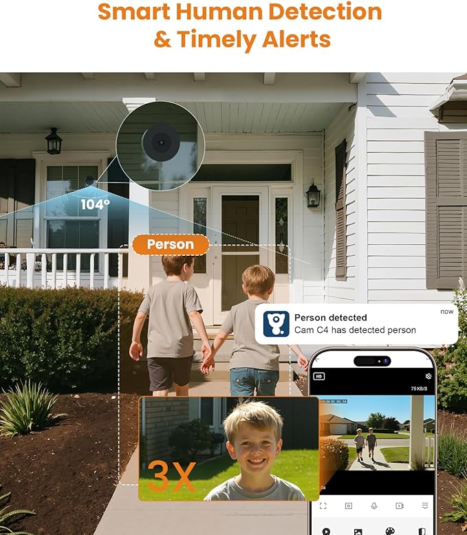 litokam Window Camera 3MP 2K, 2.4GHz & 5GHz Indoor Cameras for Home Security with Al Color Night Vision, Person/Motion/Sound Detection & Real-Time Alerts, 24/7 Recording, 104° View Angle, 2 Pack