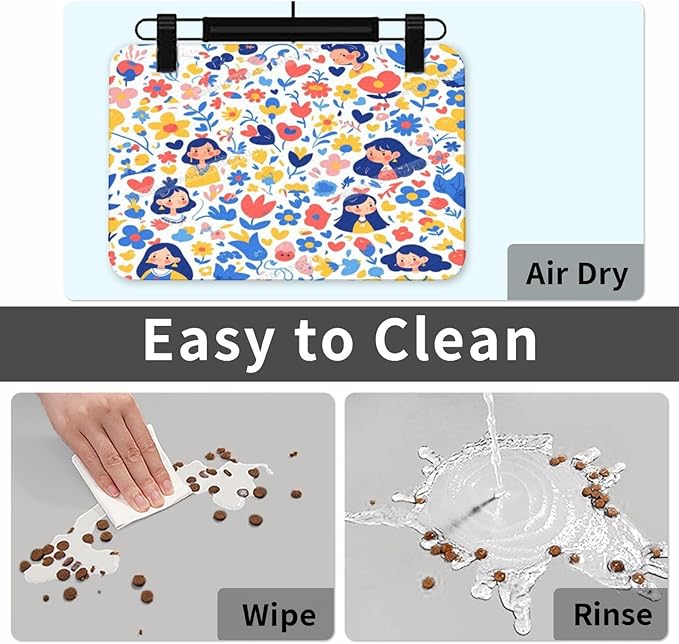 Dog Food Mat Happy Mother's Day Floral Gift for Mom Ck Absorbent Water Bowl Mats Cat Pet Feeding Placemats 24x16In
