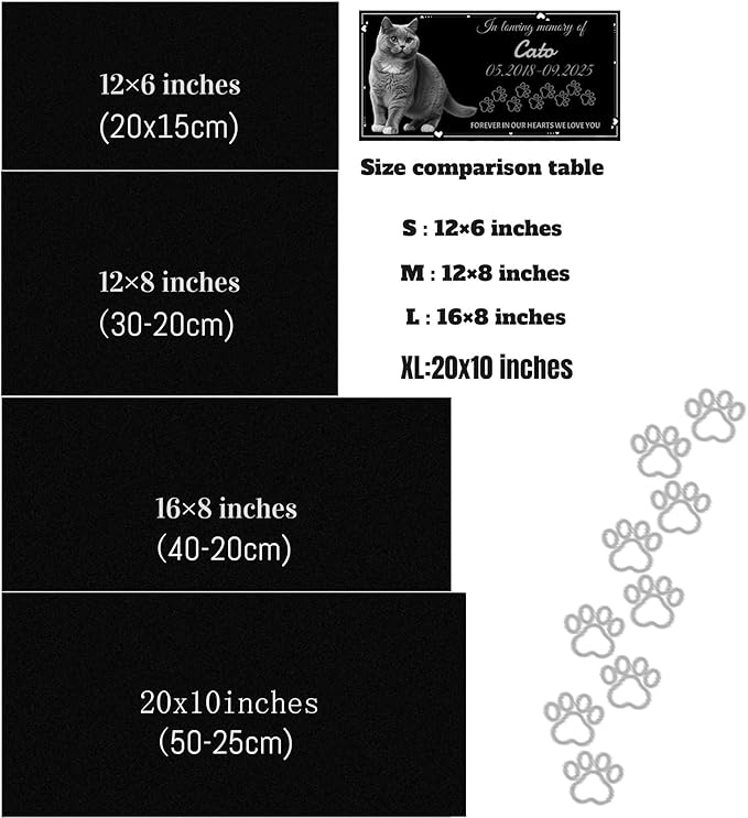 Dog Headstone, Memorial Stone,Black Granite Memorial Garden Stone Engraved with Photo,Pet Headstones Personalized Pet Memorial Stones for Dog,Cat Tombstone (Cat Headstone)