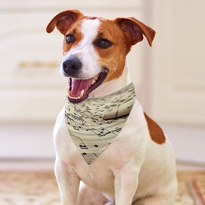 Dog Bandana Spring Pet Scarf Adjustable Triangle Sheet Music Printing Dog Bib Washable Polyester Puppy Bandana for Small Medium Large Dogs Cat Birthday Party Supplies