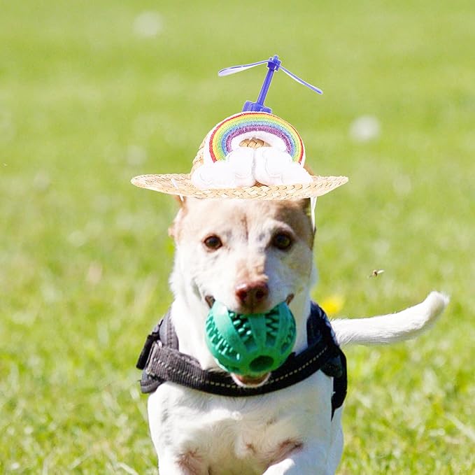Pet Straw Hat with Rotor Cute Woven Straw Cap Small Size Photo Props for Dogs Pet Supplies Decorative Doggy Hat for Outdoor and Home Use