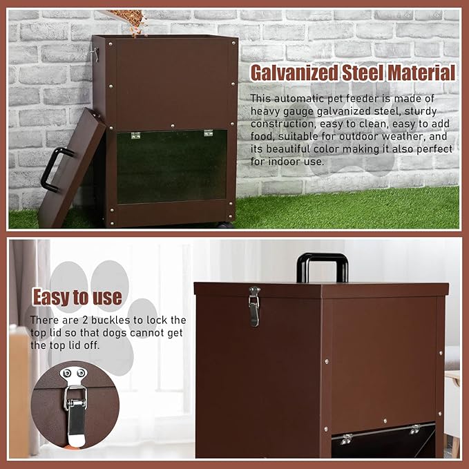 Automatic Dog Feeder Large Breed 45 Pounds, Galvanized Metal Dog Food Gravity Feeder Extra Large Automatic Pet Feeder, Easy to Move with Wheels
