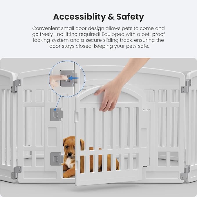NEWBULIG Dog Playpen 6-Panel, 24IN Puppy Playpen, Stable Dog Play Pen Indoors/Outdoor with Secure Locking Door, Plastic Pet Fence for Small & Medium Dogs