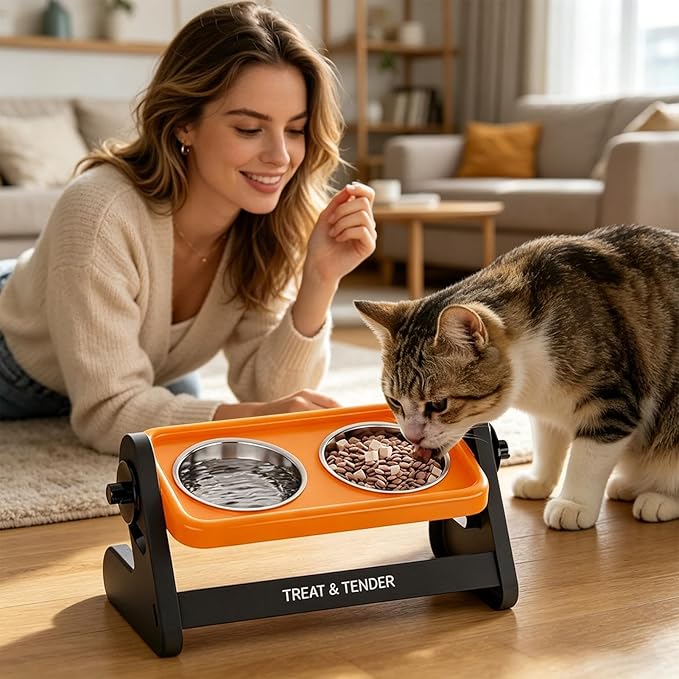 Elevated Pet Bowl Stand, Stainless Steel Food Station, Raised Cat Water Feeder, Non Slip Animal Server, Small Breed Dining Rack, Pet Supply Center