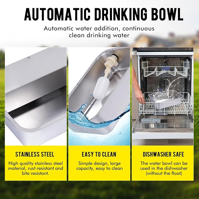 3Gal Automatic Outdoor Dog Water Dispenser for Dogs Self Filling Water Bowl Large Breed Auto Fill Dog Waterer Stainless Steel Pet Waterer for Big Cat Chicken Goat Sheep Livestock (15.7" X 11.8")