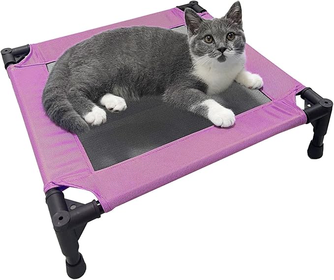 Pozico Elevated Pet Bed with Breathable Mesh for Small Cat and Dog, Raised Cooling Pet Cot for Puppy and Kitty, 18.9x18.9 inch (Purple Bed)