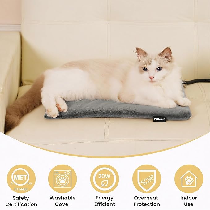 Pet Heating Pad for Cats Dogs Indoor & Sheltered Outdoor Waterproof Heated Cat Bed Heated Dog Bed Chew Resistant Cord Constant Temperature Gray Paw Print 16 x 13 Inch