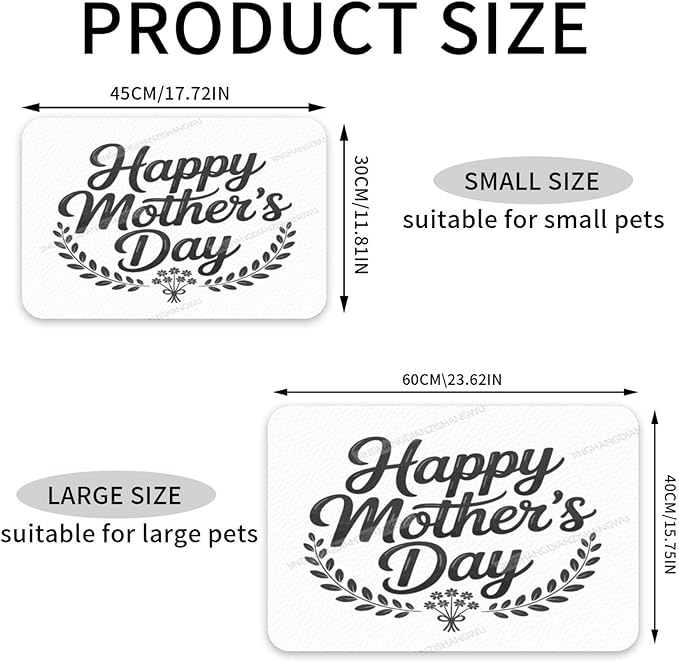 Pet Feeding Mats with Residue Collection Happy Mother's Day Floral Gift for Mom Dy Waterproof Dog Cat Bowl Mat 24x16In with Prevent Water Food Spills