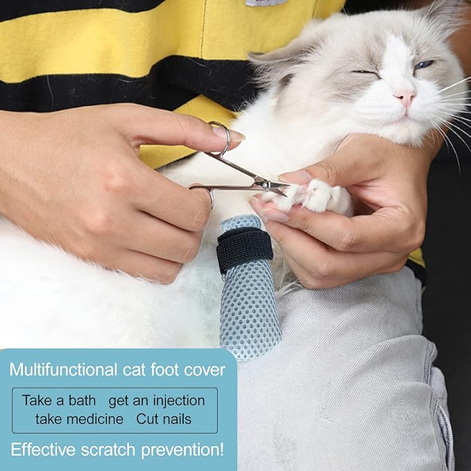 Anti-Scratch Paw Covers for Family Pet Cats - Mesh Adjustable Claw Protectors (4 Pieces) (S, Grey)