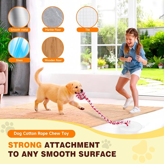Interactive Dog Toys with Strong Gel Suction Cup, Durable Rope & Chew Ball, Dog Toys for Aggressive Chewers, Tug of War Dog Toy, for Small to Medium Dogs, Red White
